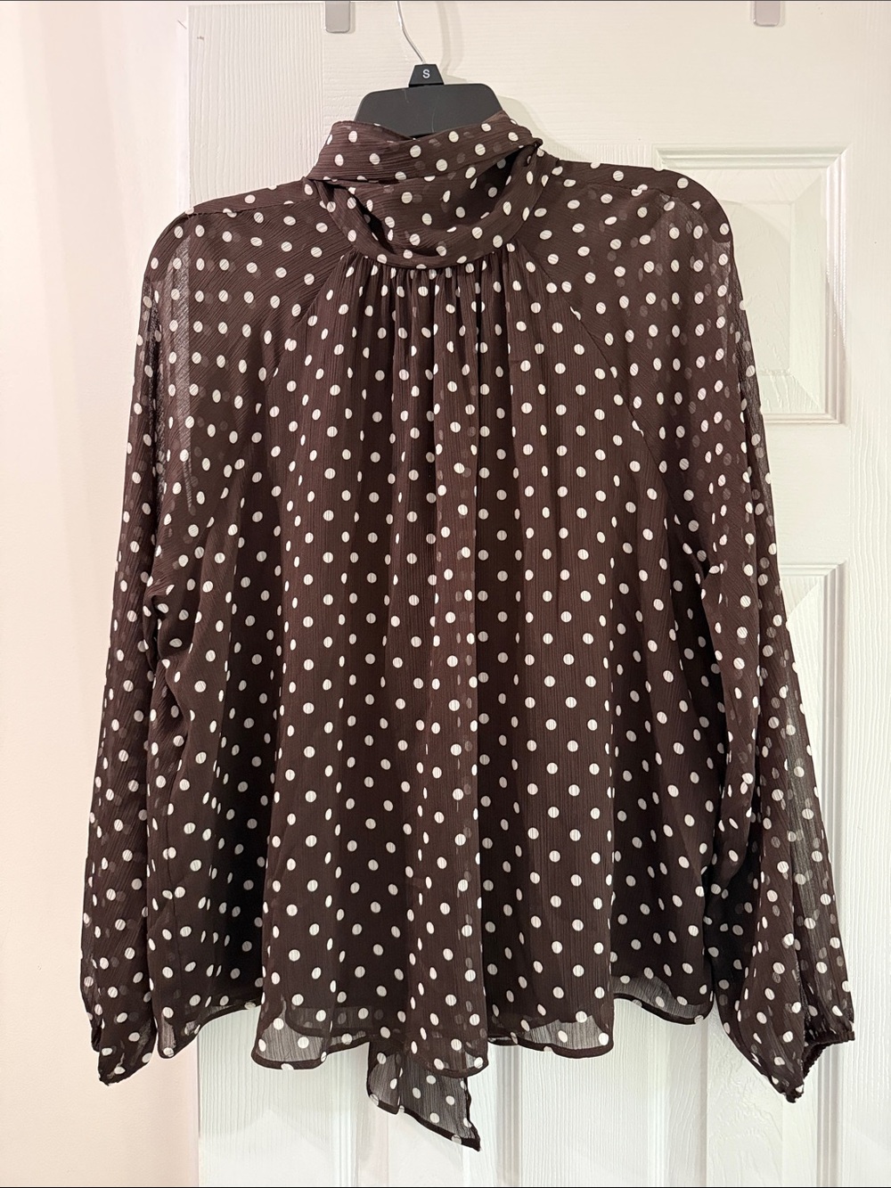 Zara Brown and White Polka Dot High Neck Blouse